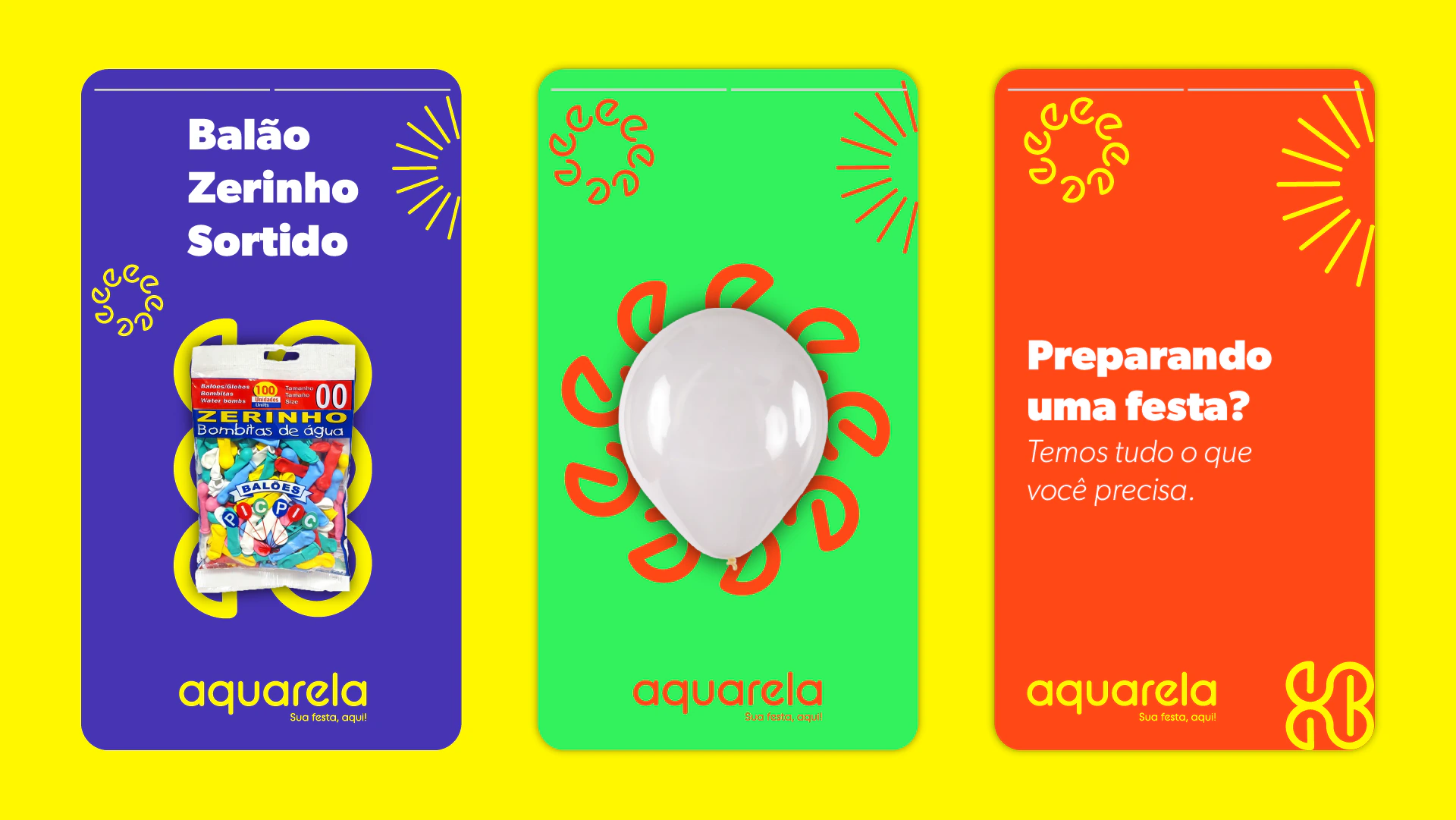 Stories da Aquarela com produtos de festa