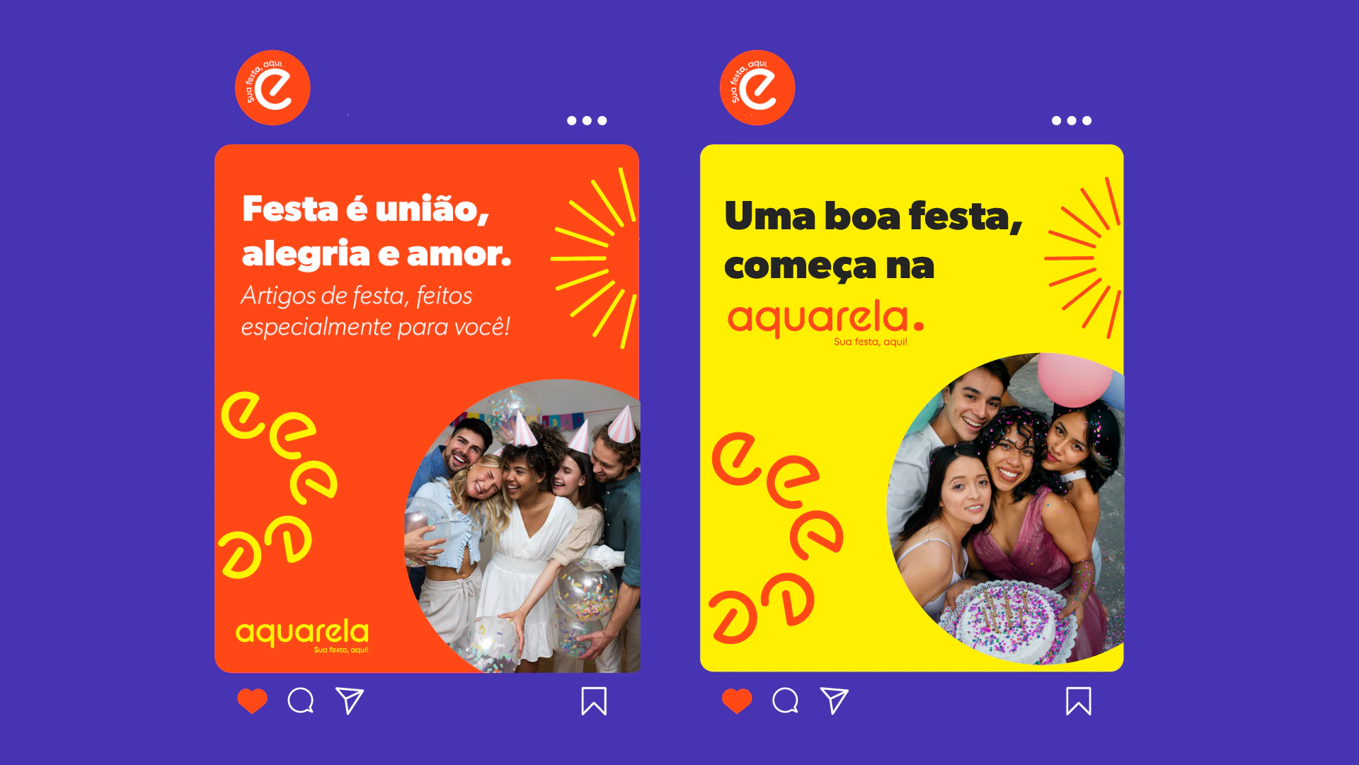 Posts “Festa é união, alegria e amor.” e “Uma boa festa, começa na aquarela.”
