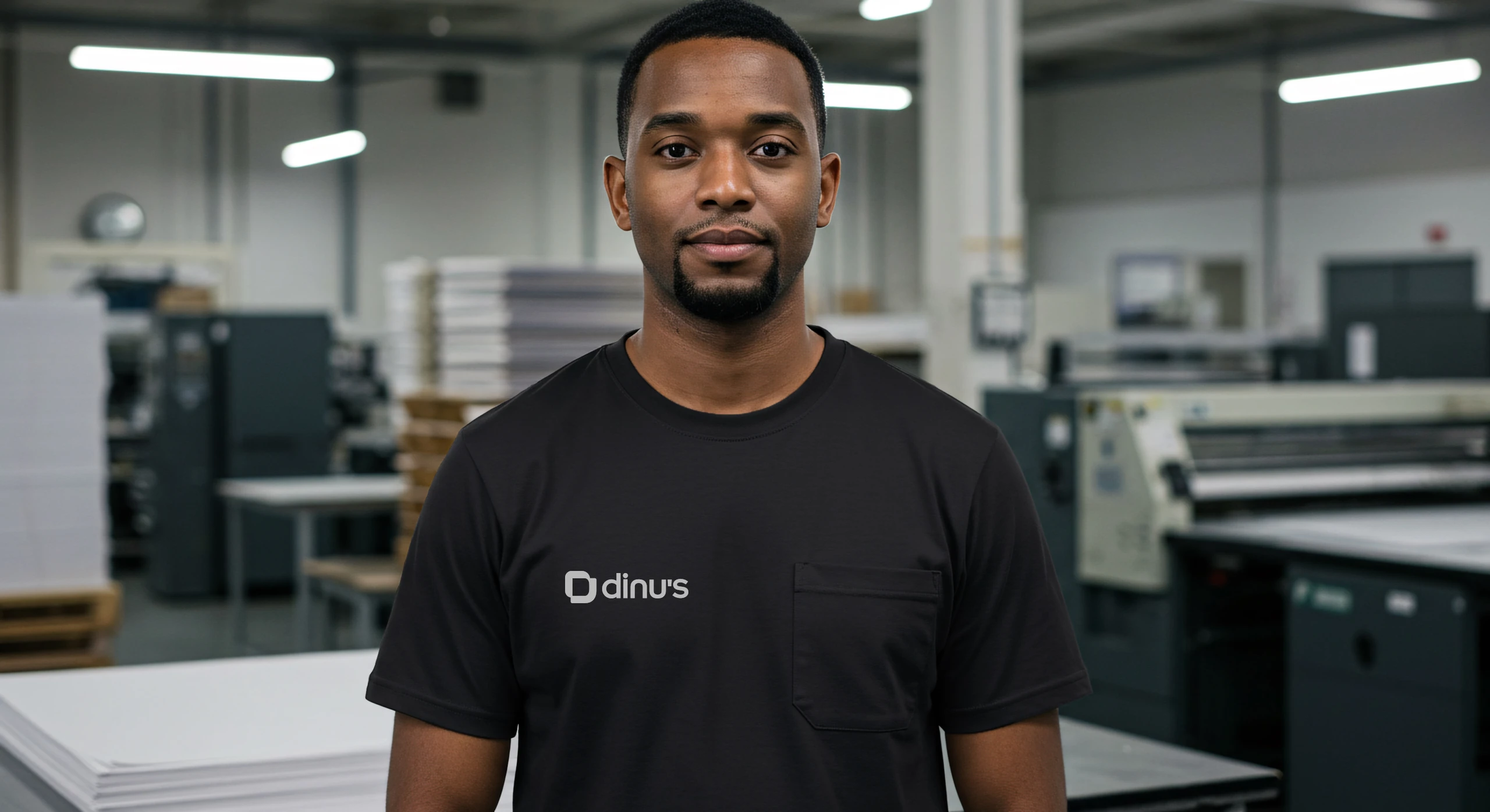 Funcionário com uniforme da DINU’S na área de produção
