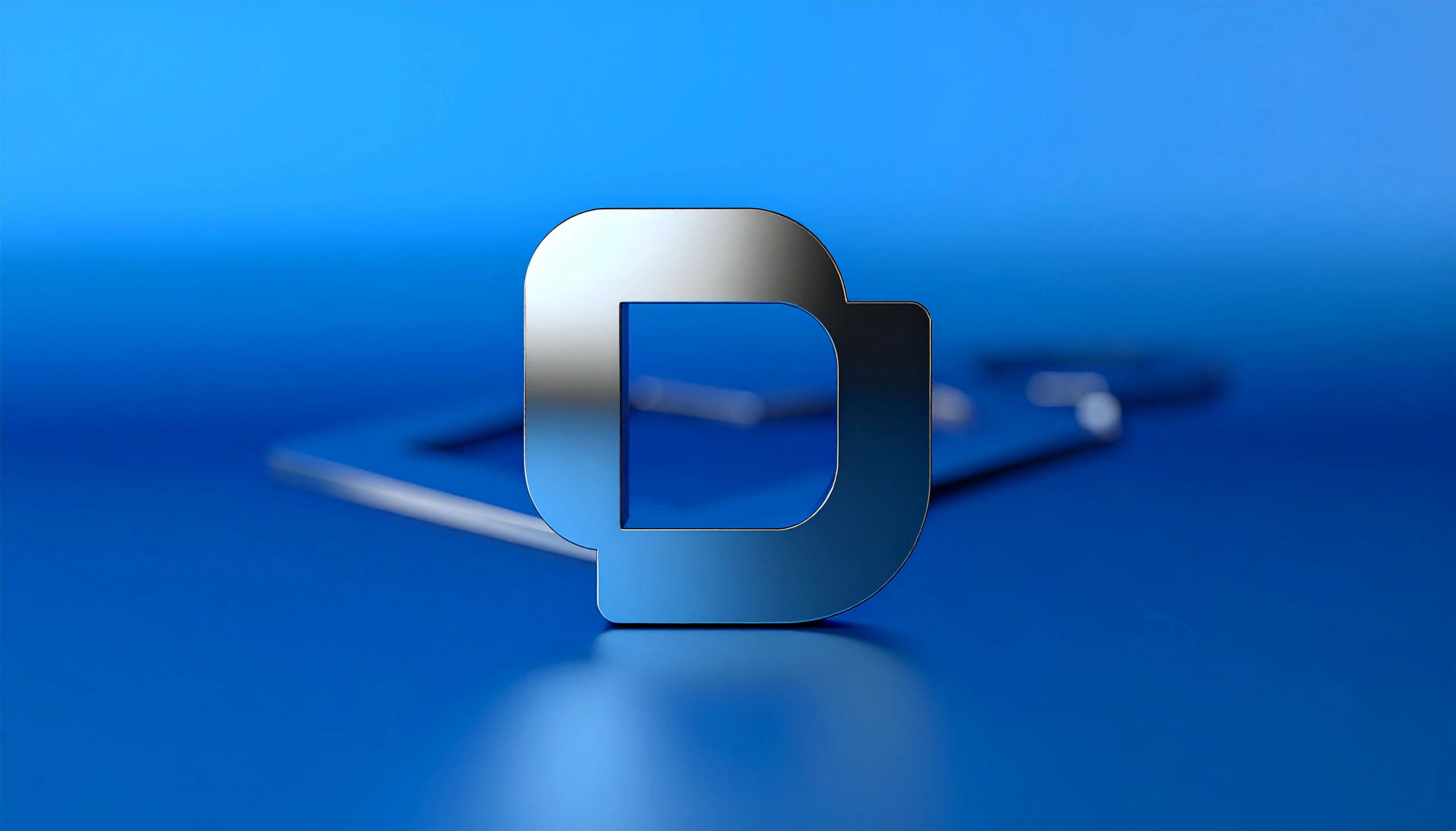 Símbolo da DINU’S em volume metálico sobre azul