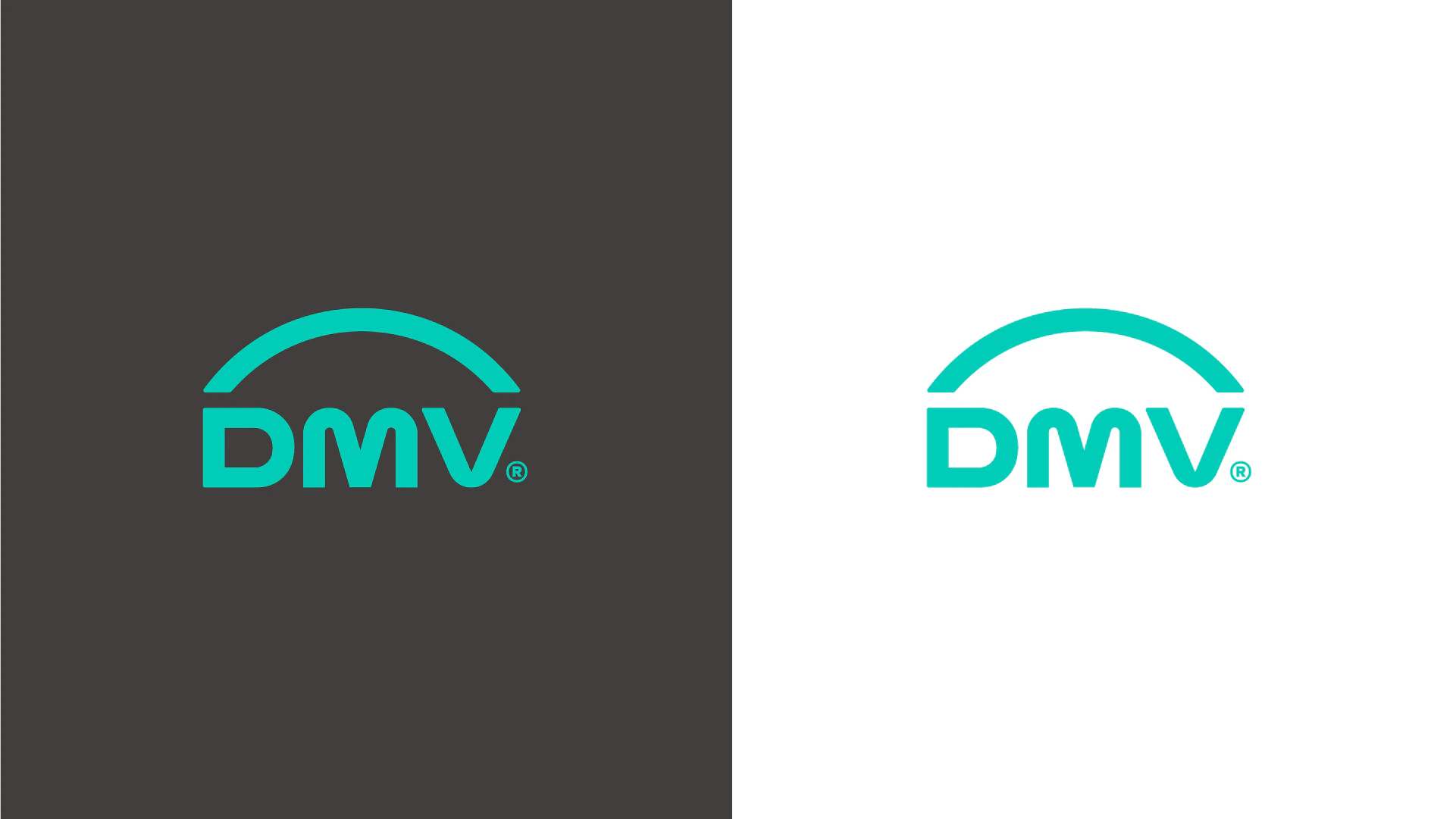 Logotipo DMV em versão sobre grafite e sobre branco
