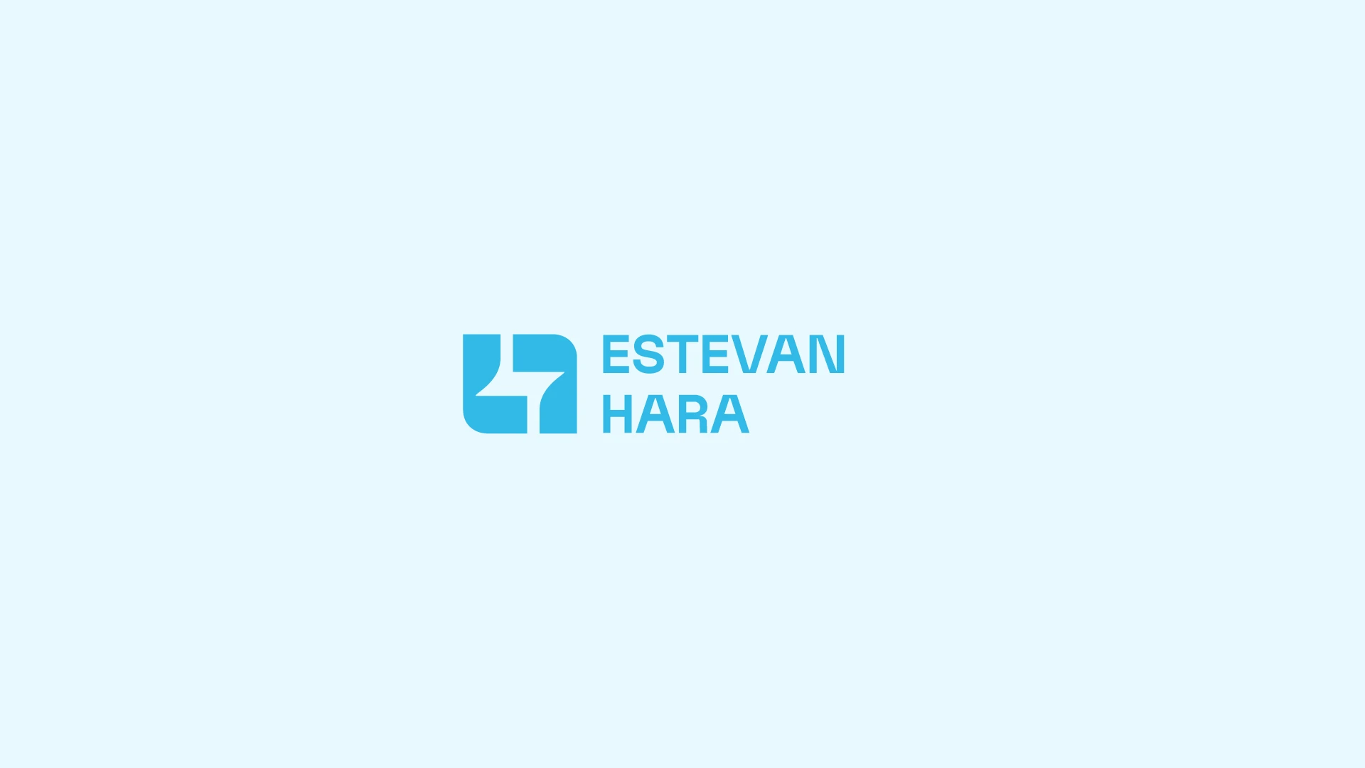 Logotipo de Estevan Hara sobre azul claro