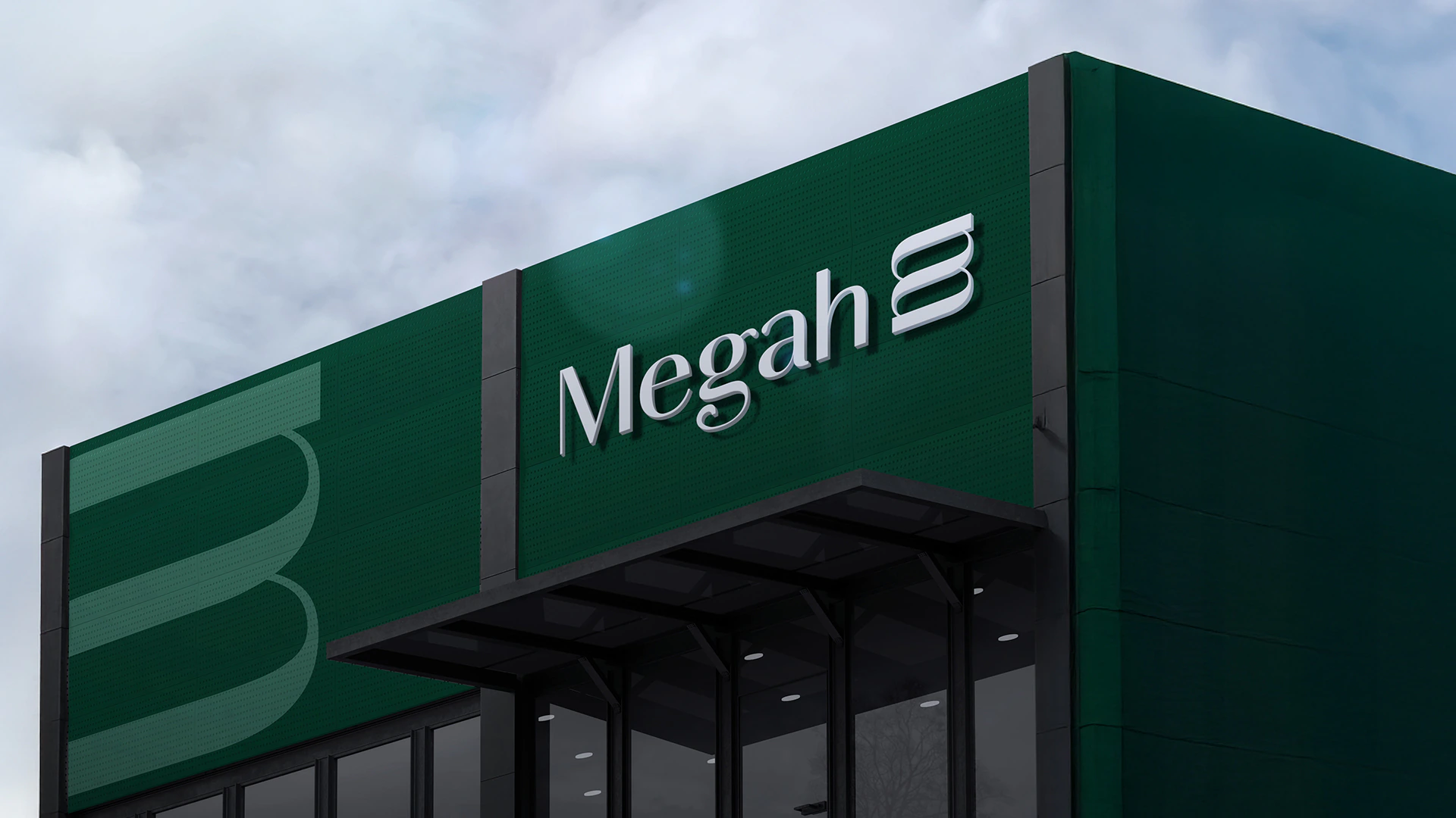 Fachada com o logotipo da Megah