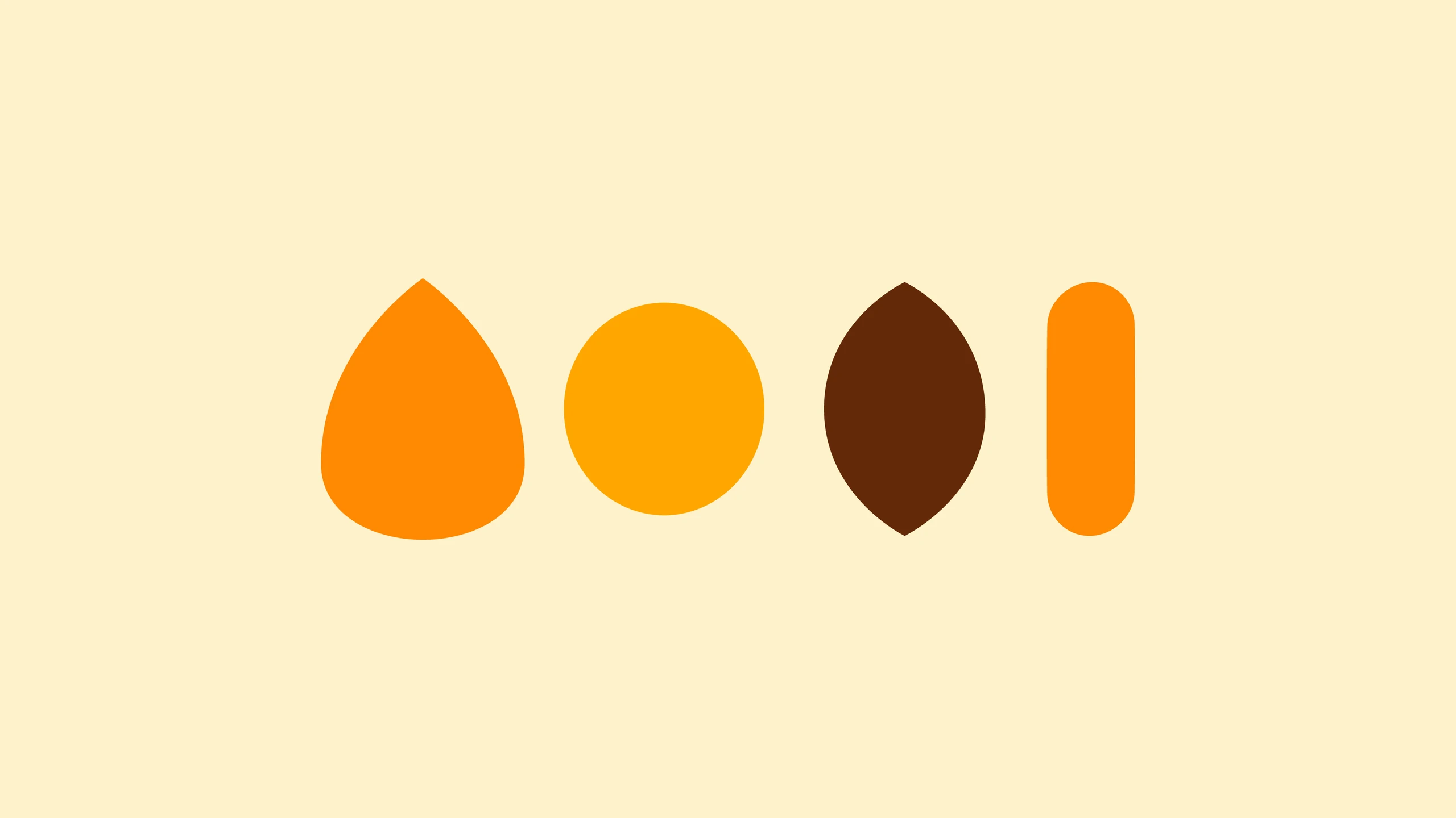 Formas dos salgados em laranja, amarelo e marrom