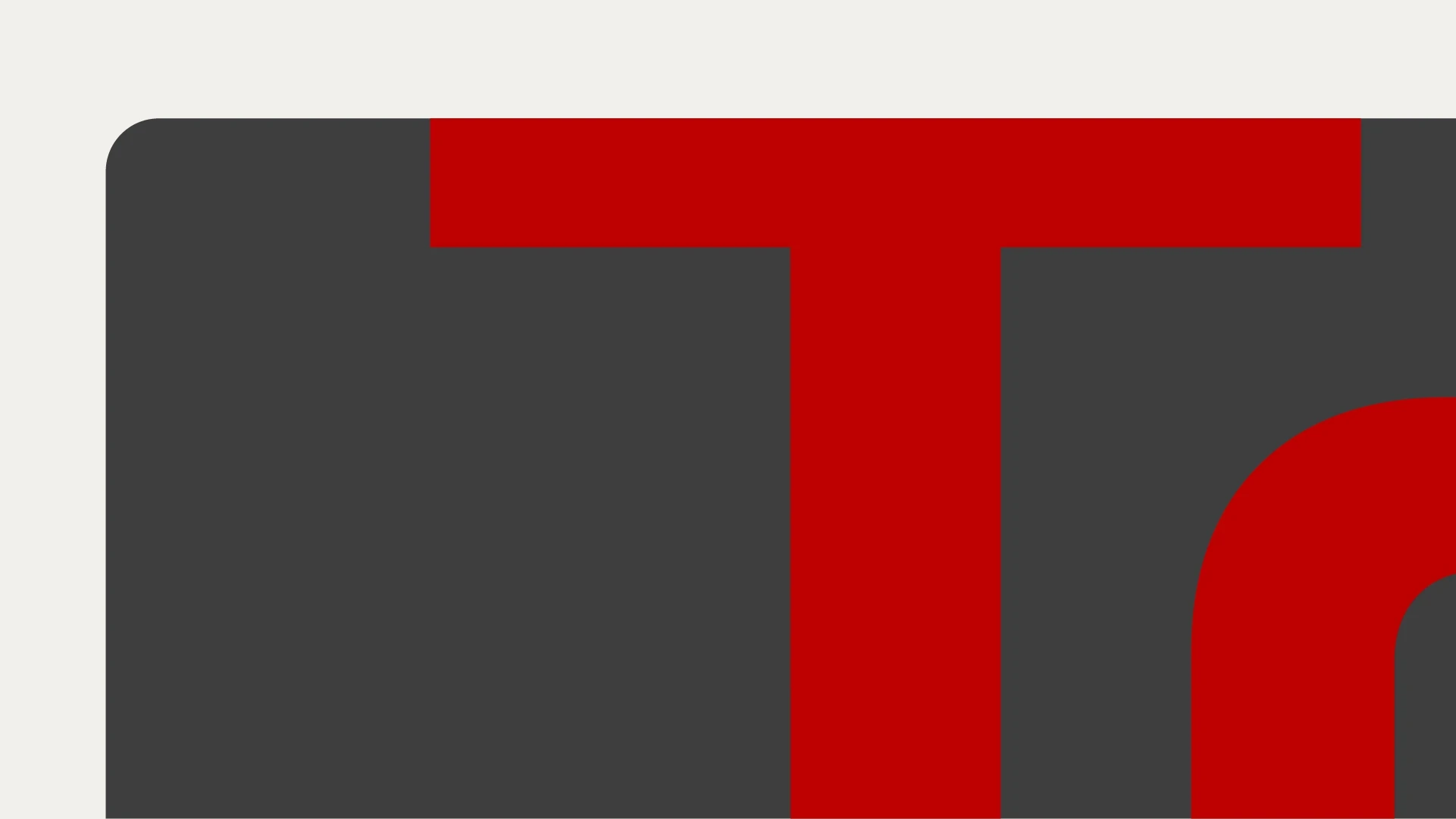 Grafismo da sigla Tr em vermelho sobre grafite